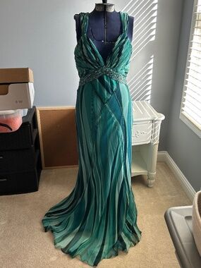Blue green teal formal prom dress Nina Austin medium